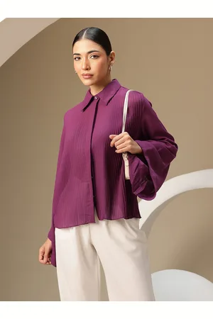 Chemistry Accordion Pleated Semi Sheer Flared Sleeve Shirt