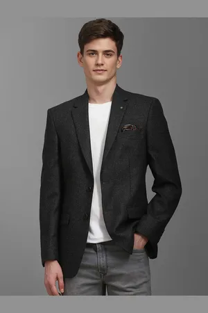 Louis Philippe Notched Lapel Neck Pure Wool Single-Breasted Blazer