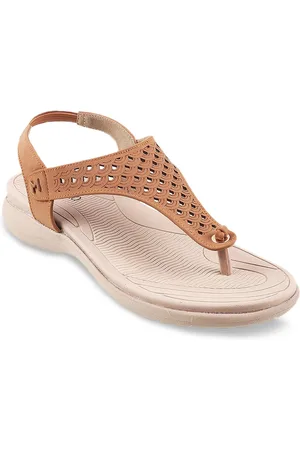 Metro Women Tan Embellished Open Toe Flats with Laser Cuts