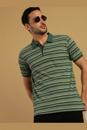 Crocodile Striped Polo Collar Short Sleeves Pockets Cotton Slim Fit T-shirt