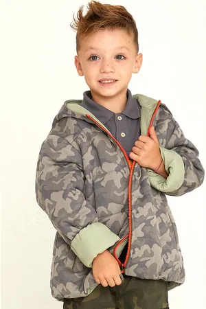 Cherry Crumble Boys Grey Camouflage Lightweight Reversible Padded Jacket