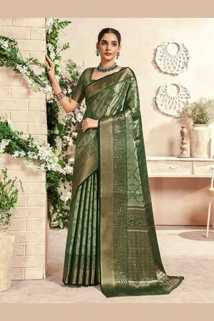 KIMISHA Ethnic Motifs Zari Silk Blend Dharmavaram Saree