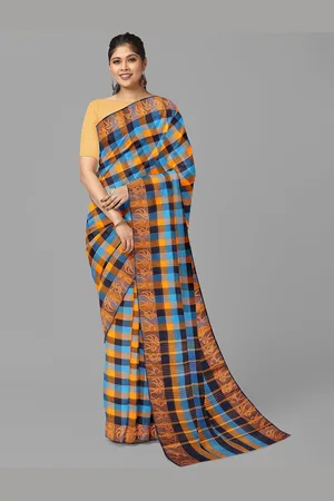 The Chennai Silks Checked Pure Cotton Fusion Chettinad Saree