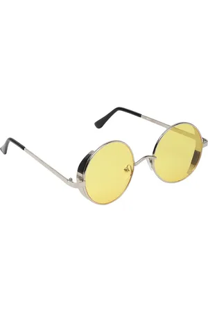GARTH Unisex Yellow Lens & Gunmetal-Toned Round Sunglasses With UV Protected Lens