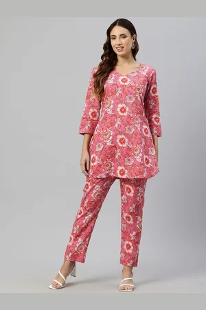 Kalini Printed V-Neck Pure Cotton Tunic With Trousers