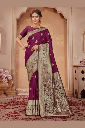 MONJOLIKA FASHION Burgundy & Gold-Toned Ethnic Motifs Zari Silk Blend Banarasi Saree