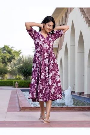 Kalini Floral Print Puff Sleeve Fit & Flare Midi Dress