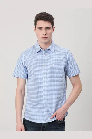Crocodile Blue Micro Checks Comfort Fit Cotton Casual Shirt