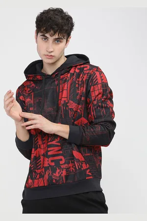 Highlander Men Red Printed Hooded Sweatshirt