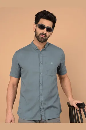 Crimsoune Club Men Classic Fit Band Collar Solid Cotton Casual Shirt