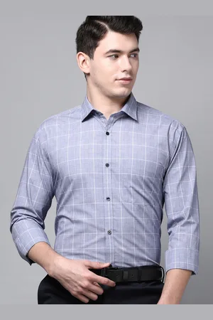 Park Avenue Men Navy Blue Slim Fit Checked Formal Shirt