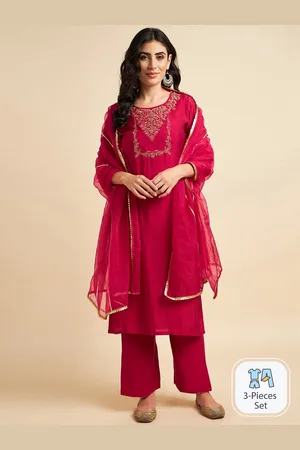 Azira Ethnic Motifs Yoke Design Art Silk Straight Kurta With Palazzos & Dupatta