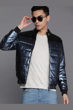 Louis Philippe Colourblocked Faux Leather Padded Jacket