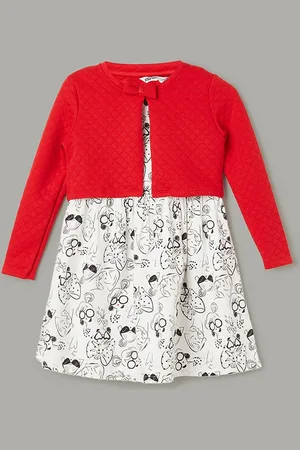 Lifestyle Girls Conversational Printed Pure Cotton A-Line Dress With Coat