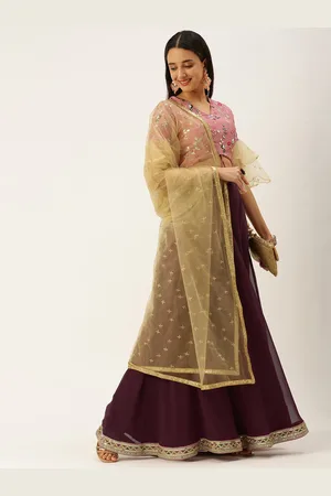 Ethnovog Woman Embroidered Thread Work Ready to Wear Lehenga Blouse With Dupatta