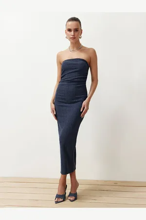 Trendyol Women Strapless Tube Bodycon Midi Dress