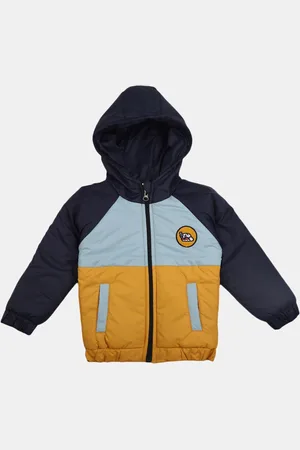 V-Mart Kids Navy Blue & Yellow Colourblocked Hooded Padded Jacket