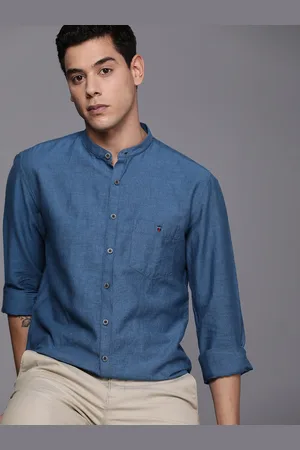 Louis Philippe Men Blue Solid Super Slim Fit Casual Shirt