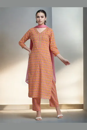 Jaipur Ethnic Printed Pure Cotton Orange Suit Set