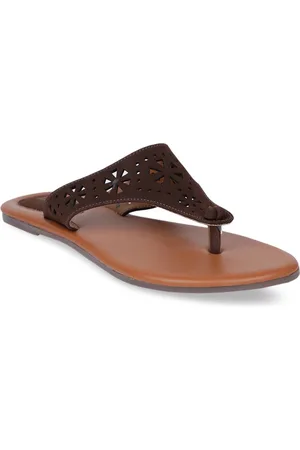 Bata Women Brown Laser Cut PU Open Toe Flats