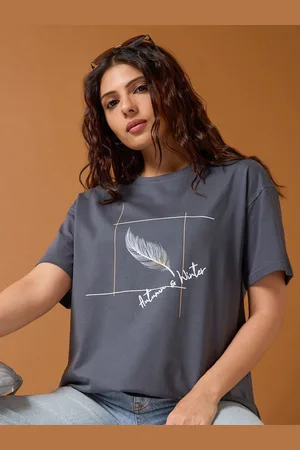 Mast & Harbour Women Graphic Printed Round Neck Cotton Oversized T-shirt