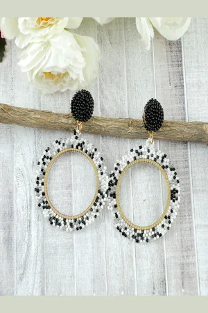 Sangria Rhodium-Plated Artificial Beaded Circular Shaped Drop Dangle Earrings