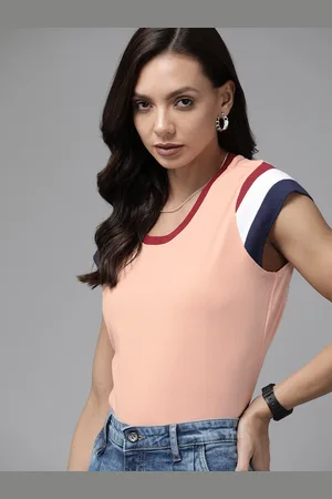 Roadster Peach-Coloured Solid Pure Cotton Top