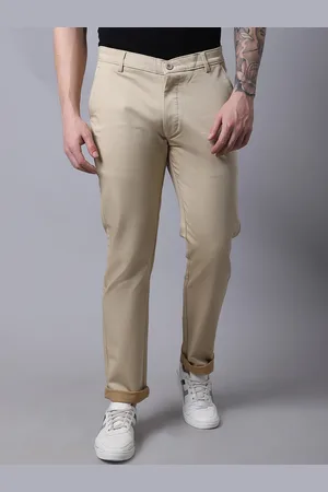 Rodamo Men Beige Slim Fit Solid Chinos Trousers