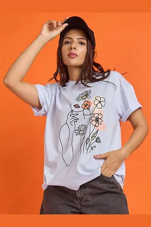 Mast & Harbour Women Floral Printed Round Neck Cotton Oversized T-shirt