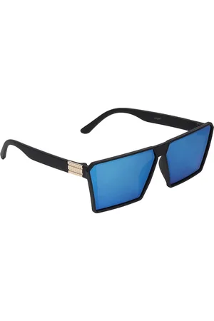 GARTH Unisex Blue Lens & Black Square Sunglasses with UV Protected Lens