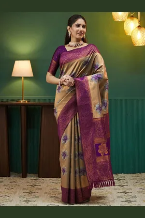 Satrani Floral Zari Pure Silk Heavy Work Banarasi Saree