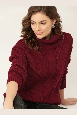 DressBerry Women Maroon Cable Knit Pullover
