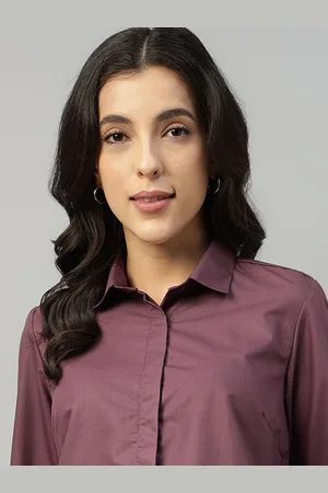 English Navy Women Smart Fit Spread Collar Solid Cotton Formal Shirt