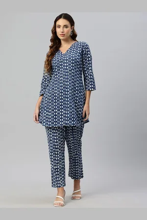 Kalini Printed V-Neck Pure Cotton Tunic With Trousers