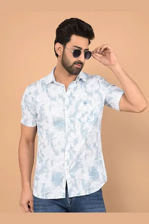Crimsoune Club Men Classic Slim Fit Spread Collar Abstract Printed Cotton Casual Shirt