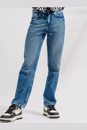 FREAKINS Men Heavy Fade Straight Fit High-Rise Clean Look Pure Cotton Jeans