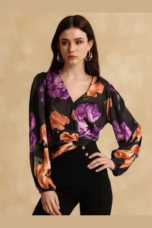 Kazo Kylo Women V-Neck Floral Printed Satin Top