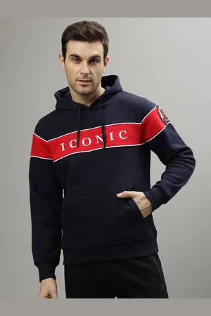 ICONIC Men Striped Hood Cotton Pullover Sweatshirt