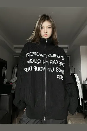 DressBerry Women Typography Printed Front Open Sweater