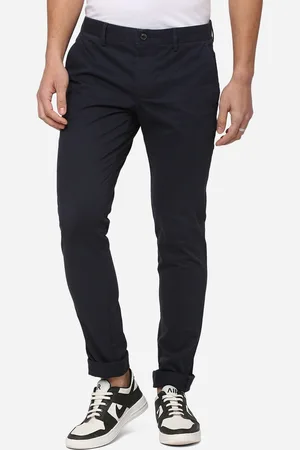 JADE BLUE Men Navy Blue Slim Fit Pure Cotton Trousers