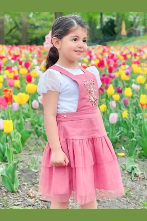 Cherry Crumble Girls Pink Embellished Pinafore Dress