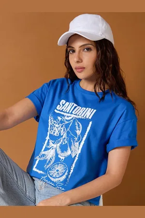 Mast & Harbour Women Graphic Printed Round Neck Cotton Oversized T-shirt