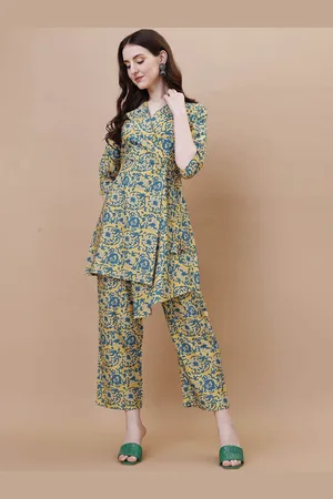 Moda Rapido Floral Printed Lapel Tunic With Trousers