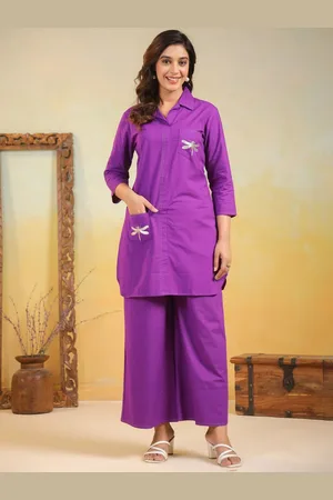 AUTUMN LANE Shirt Collar Pure Cotton Tunic With Trouser