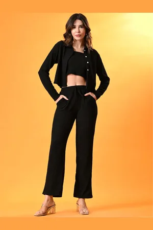 Moda Rapido Shirt Collar Crop Top & Shirt With Trousers