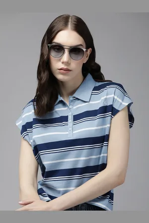 Roadster The Life Co. Striped Polo Collar Extended Sleeves Pure Cotton T-shirt