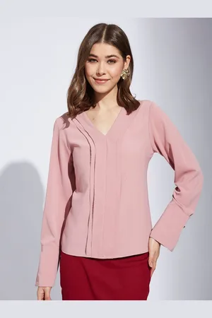 Latin Quarters Women V-Neck Cuffed Sleeves Shirt Style Top