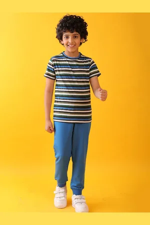 Anthrilo Boys Royal Striped Summer T-Shirt With Jogger Set