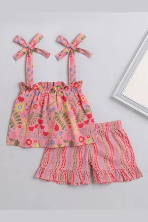 The Magic Wand Girls Floral Printed Pure Cotton Top with Shorts