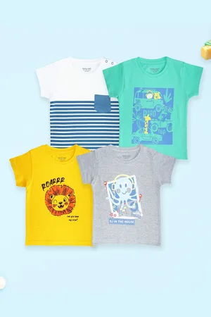 Miss & Chief Unisex Kids Regular Fit Pack Of 4 Graphic Printed Round Neck Cotton T-shirts
